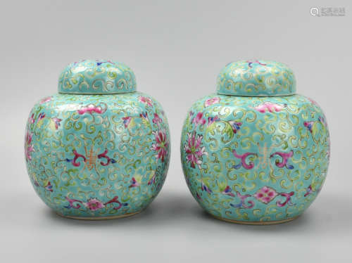 Pair of Chinese Famile Rose Jars w/ Cover, ROC P.