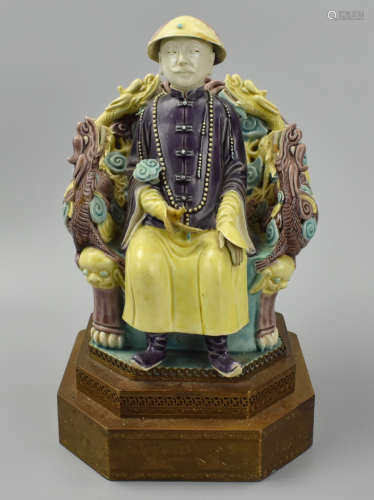 Chinese Sancai Emperor on Dragon Throne, 19th C.