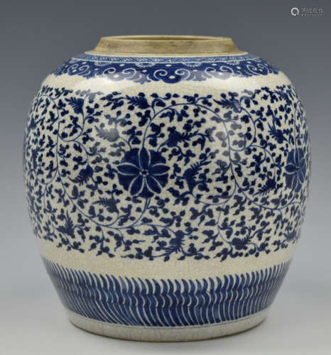Chinese Blue & White White Ge-Crackle Jar, 19th C.