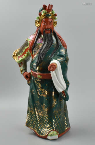 Chinese Gild Famile Rose Guangong Figure, 20th C.