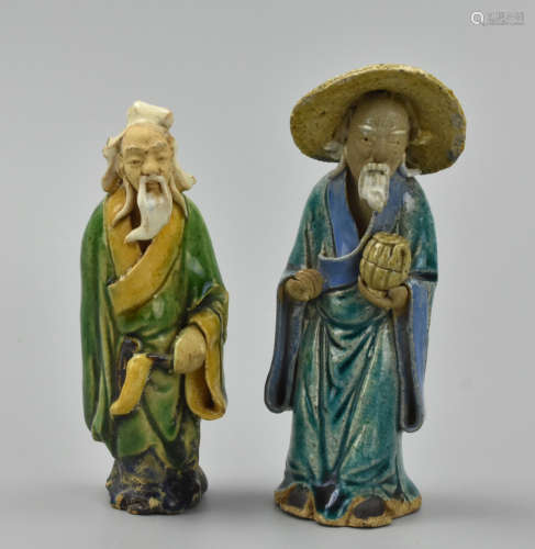 (2) Chinese Shiwan Ware Scholarly Figures,19th C.