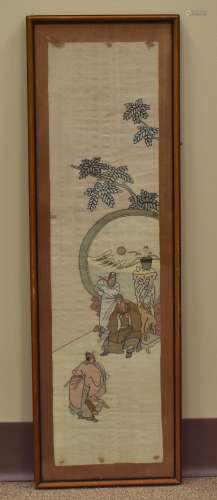Chinese Embroidery of Dignitary w/ Visitor, 20th C