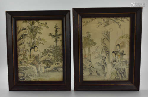 (2) Two Framed Chinese Ink & Pencil Painting