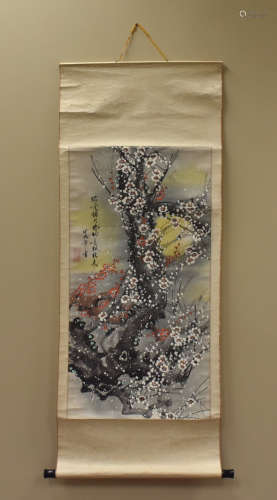 A Chinese Scroll Painting: Plum Blossoms in Snow