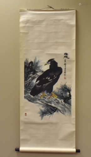 A Chinese Scroll Painting of a Bird of Prey