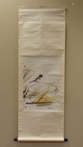A Chinese Scroll Painting of a Kingfisher
