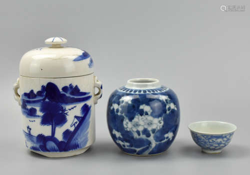 (3) Three Chinese Blue&White Porcelain,19-20th C