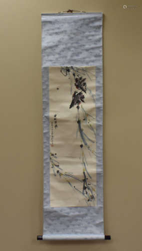 A Chinese Scroll Painting w/ Birds & Bamboo