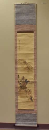 Chinese Scroll Painting: Man Looking From Cliff