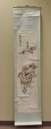 Chinese Scroll Painting of Shou in Heavenly Realm