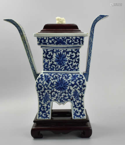Chinese Blue&White Censer w/ Curve Handles,19th C.