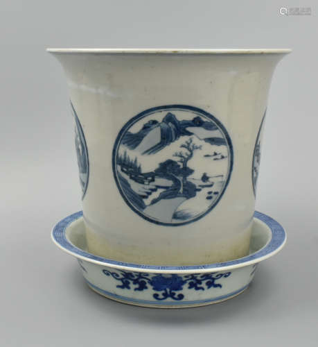 Chinese B&W Porcelain Flower Pot Set ,Qianlong P.