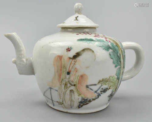 Chinese Qianjiang Teapot w/ Woman in Garden,19th C
