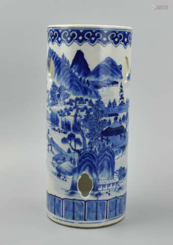Chinese B & W Hat Stand w/ Villlage Scene,19th C.