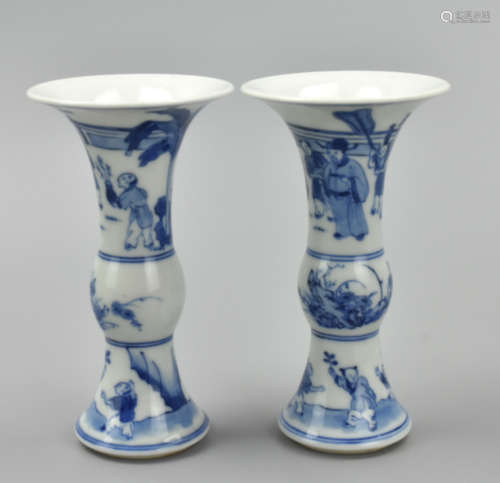 Pair of Small Chinese B&W Gu Vases, 18th C.