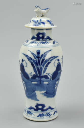 Small Chinese Blue & White Jar & Cover, 19th C.