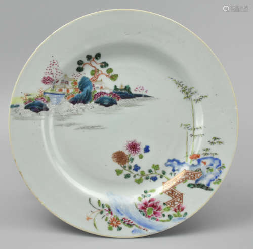 Chinese Famille Plate w/ Cultivated Garden,18th C.