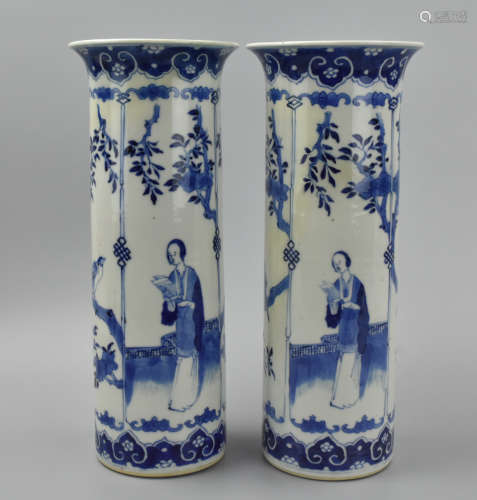 Pair of Chinese Blue & White Gu- Vases, 18-19th C.