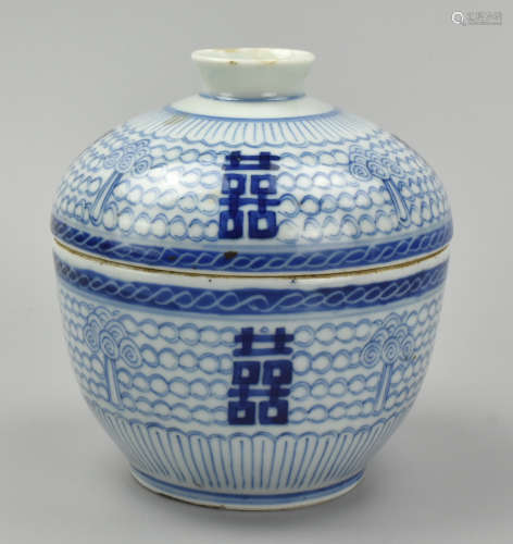 Chinese Blue & White Porcelain Bowl & Cover,19th C