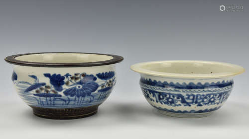 (2)Two Chinese Blue & Copper Red Bowls, 19th.