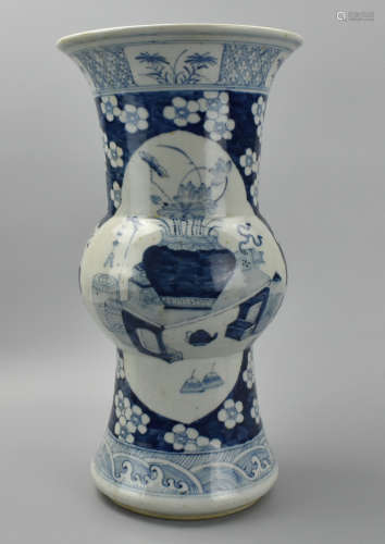 Large Chinese Blue & White Gu Vase, 19th C.
