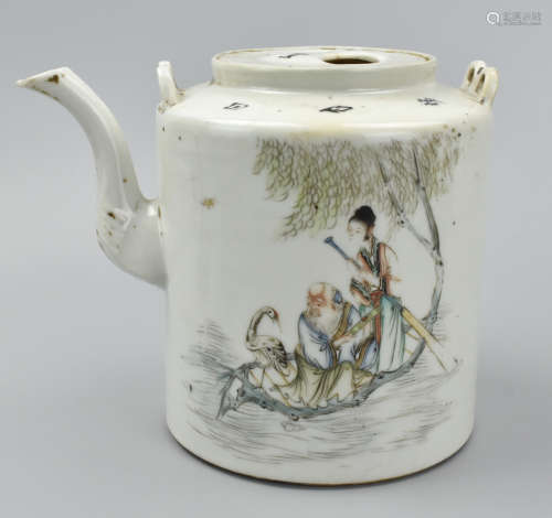 Chinese Qianjiang Teapot w/ Shou & Crane,19th C.