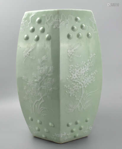 Chinese Celadon Glazed Stool w/ Bird&Flower,18th C
