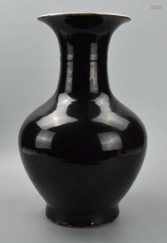 Large Chinese Black Glaze Baluster Vase, 19th C.
