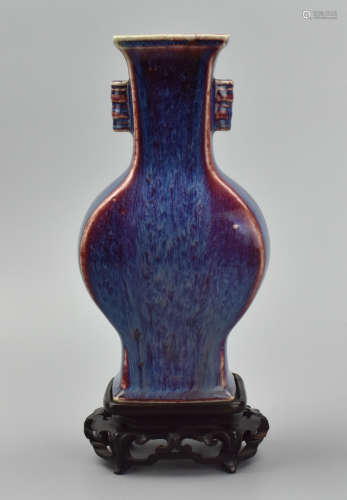 Chinese Flambe Vase w/ Base,18-19th C.