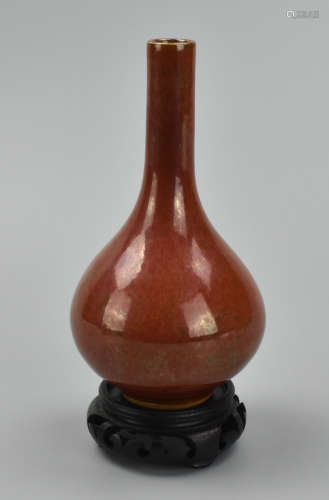 Chinese Mottled Red Glazed Vase & Base,GuangXu P.