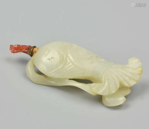 Chinese Fish-Shaped White Jade Snuff Bottle,19th C