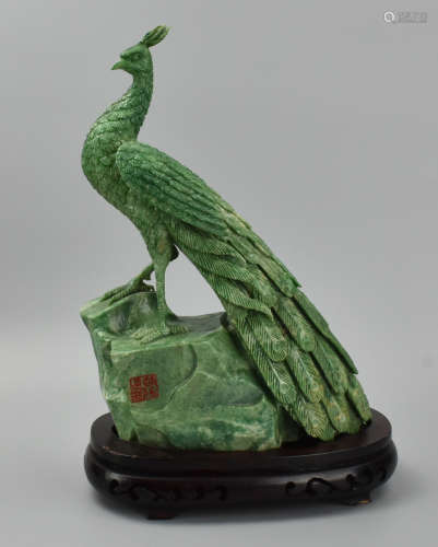 Large Chinese Jadeite Peacock by 