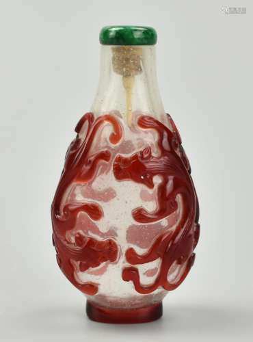 Chinese Glass Snuff Bottle w/ Chi-Dragon, 18th C.