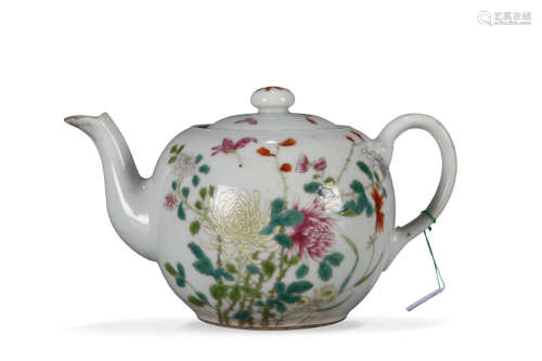 民国 粉彩花卉纹茶壶