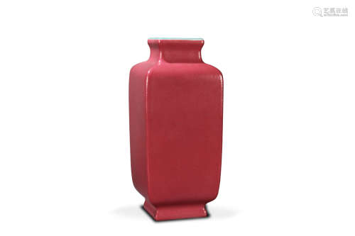 民国 胭脂红釉四方灯笼瓶