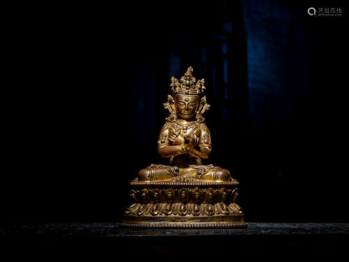 14世纪尼泊尔马拉王朝铜鎏金金刚总持像