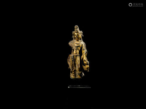 唐代  铜鎏金供养菩萨立像