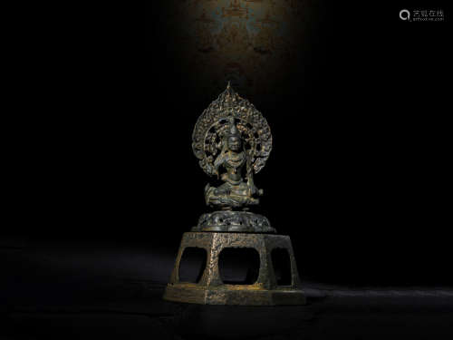 唐代  铜鎏金观音造像