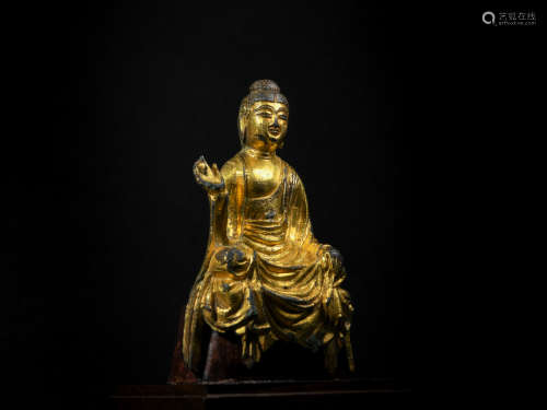 唐代 铜鎏金释迦牟尼佛造像