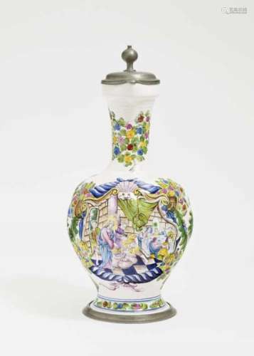 A Faience JugNuremberg, circa 1719- 1729, attributed to Justus Alexander Ernst Glüer Faience. Pewter