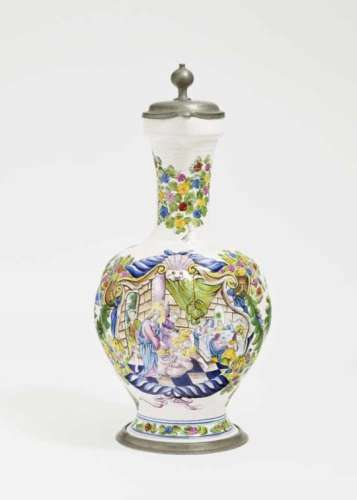 A Faience JugNuremberg, circa 1719- 1729, attributed to Justus Alexander Ernst Glüer Faience. Pewter