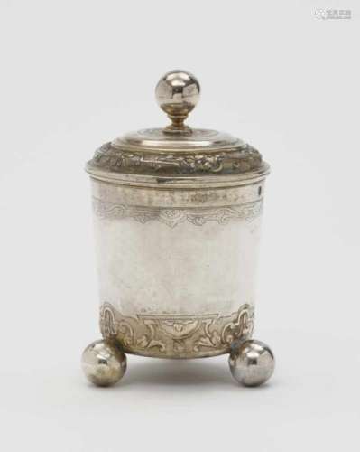 A Silver Covered Beaker on Ball FeetAugsburg, 1717 - 1721, Philipp Stenglin Silver, partly gold-