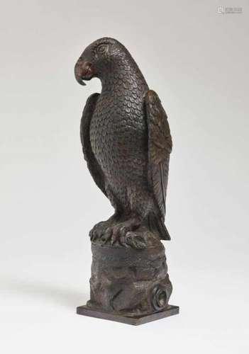 A ParrotSouth German, circa 1600 Perched on a branch, head slightly tilted to the right. Bronze,