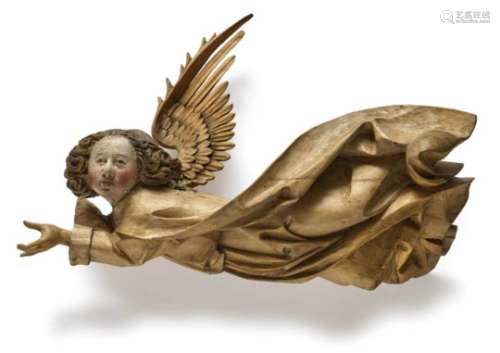 An AngelAustria, late 15th Century Limewood, reverse flattened. Some later additions. Remains of