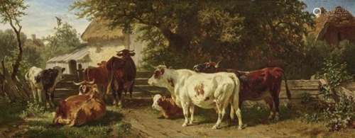 Johann Friedrich Voltz, 1817 Nördlingen - 1886 MunichCattle at the Gate Signed lower right,