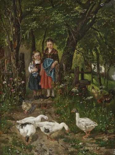 Johann Sperl, 1840 Buch near Fürth - 1914 Bad AiblingThe Goose Girl Accompanied by a girl with a