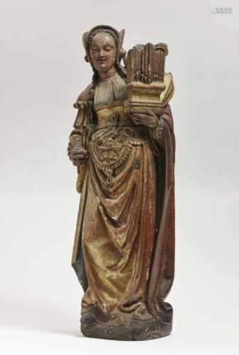 Saint CeciliaAntwerp, circa 1520 Oak, reverse flattened. Partially retouched old polychrome