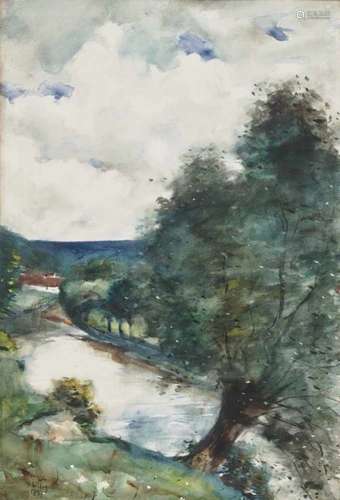 Lesser Ury, 1861 Birnbaum/Posen - 1931 BerlinRiver Landscape Watercolour on paper, mounted on