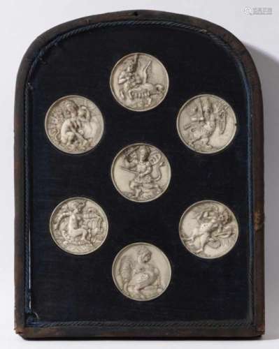 The Seven Deadly SinsNetherlands, circa 1600 Ivory reliefs with Latin inscriptions on the back.