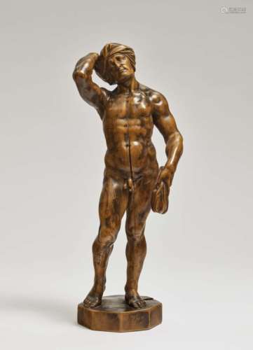 Male Nude with TurbanNetherlands (?), 17th Century Limewood, carved in full round. Crack due to